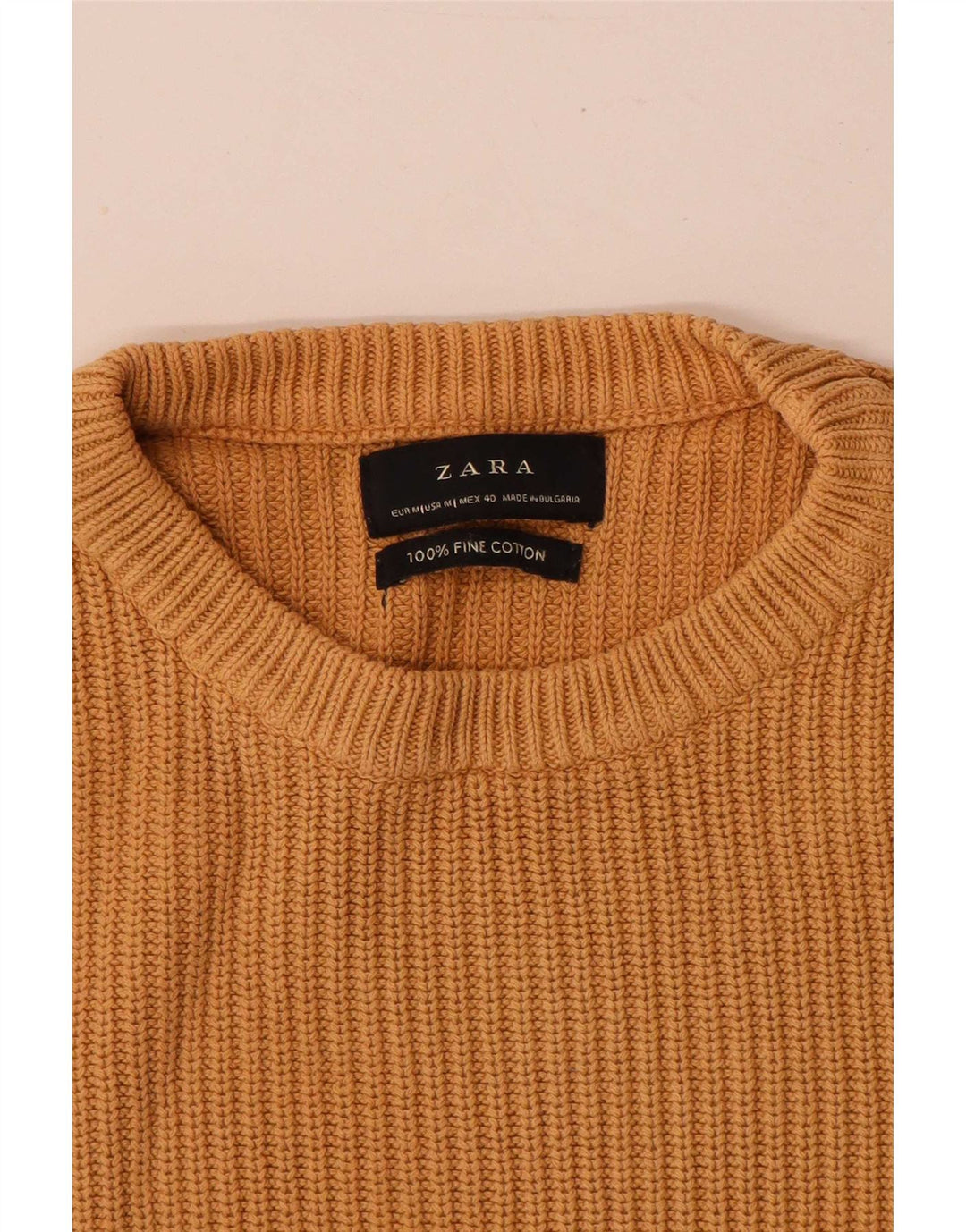 Maglione maglione girocollo da uomo Zara in cotone beige medio