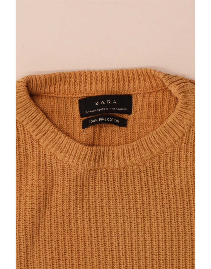 Maglione maglione girocollo da uomo Zara in cotone beige medio