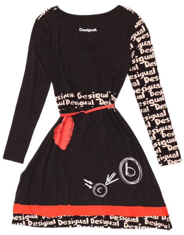 Desigual Abito da donna a maniche lunghe con grafica grafica UK 12 Viscosa media nera