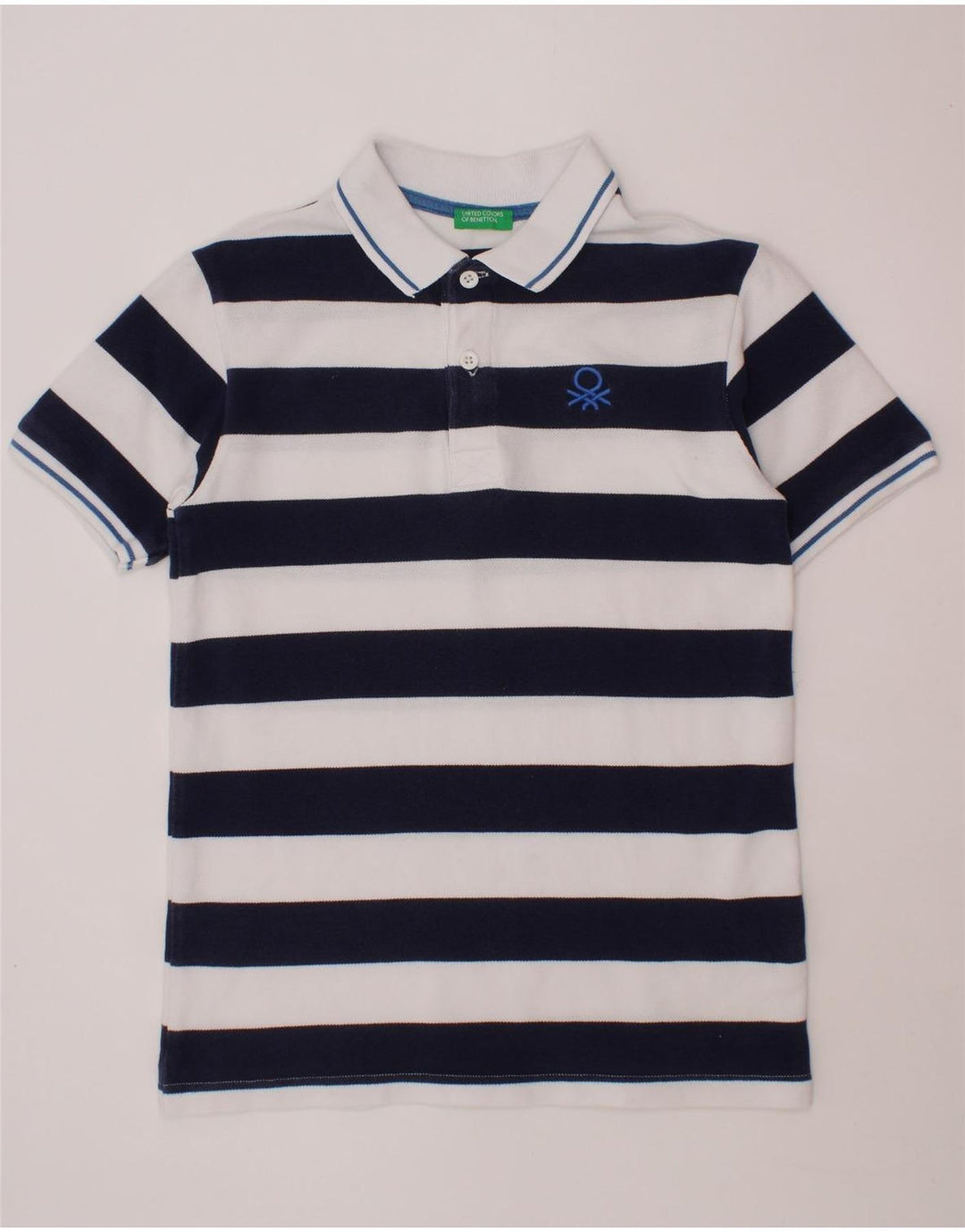 Polo BENETTON Bambino 10-11 Anni XL Cotone Rigato Blu Navy