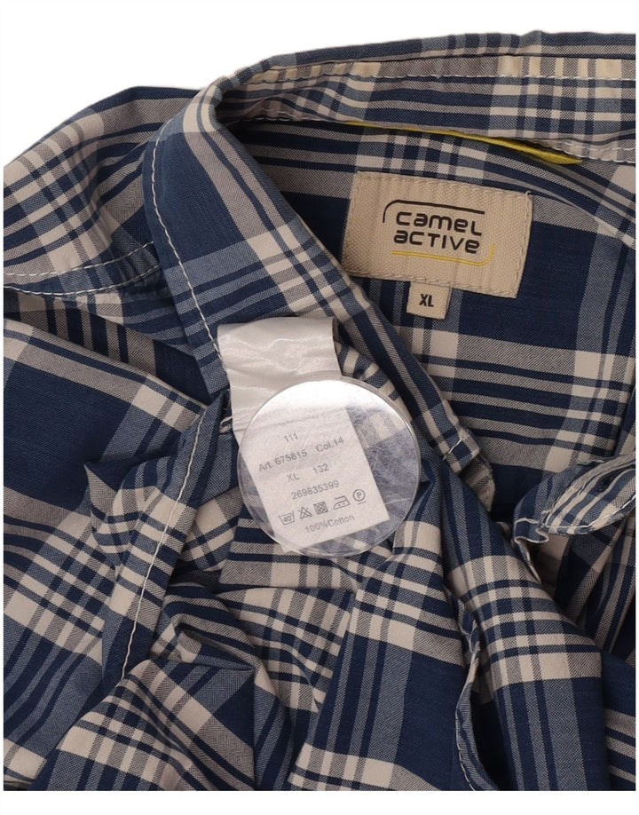 Camicia a maniche corte da uomo Camel Active XL in cotone a quadri blu