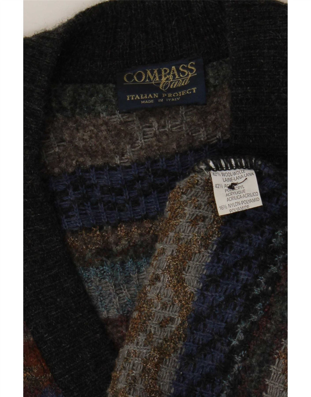 COMPASS CARD Maglione cardigan da uomo IT 52 Lana geometrica grigia grande