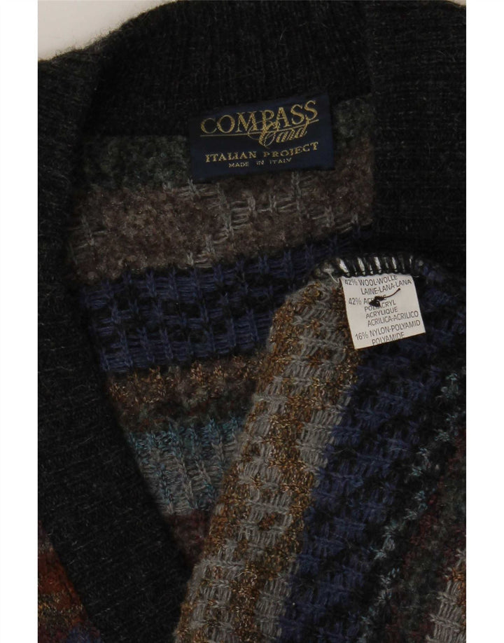 COMPASS CARD Maglione cardigan da uomo IT 52 Lana geometrica grigia grande