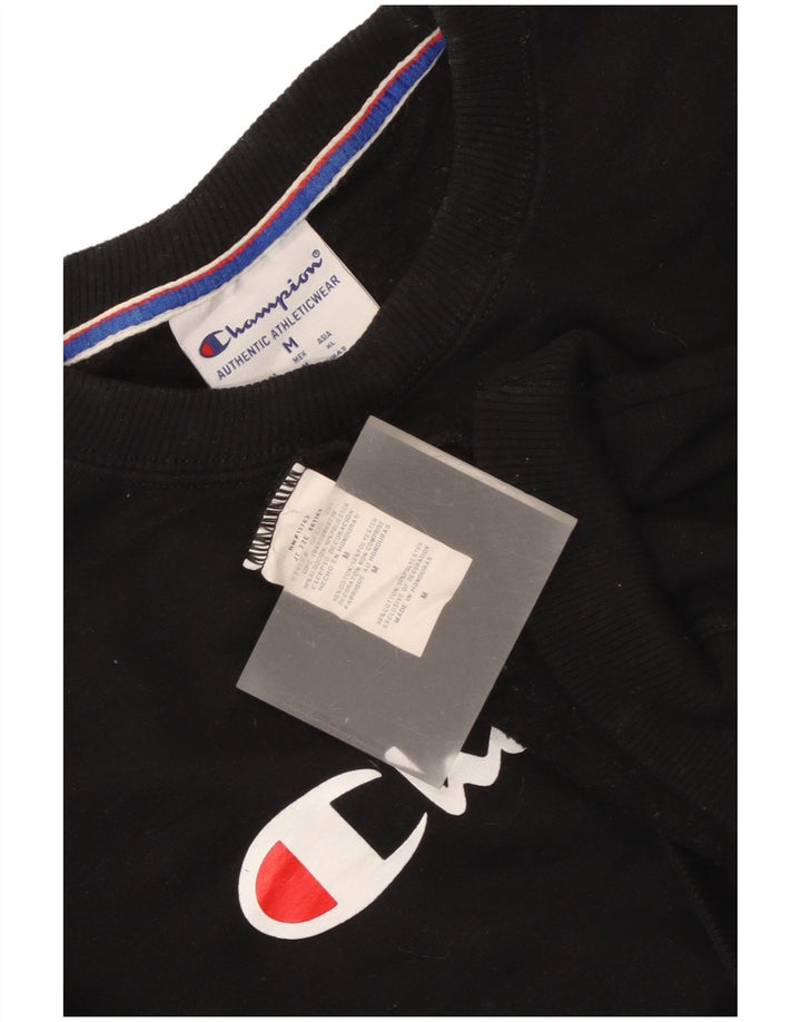 Felpa con grafica Champion da donna, maglione UK 14, cotone nero medio