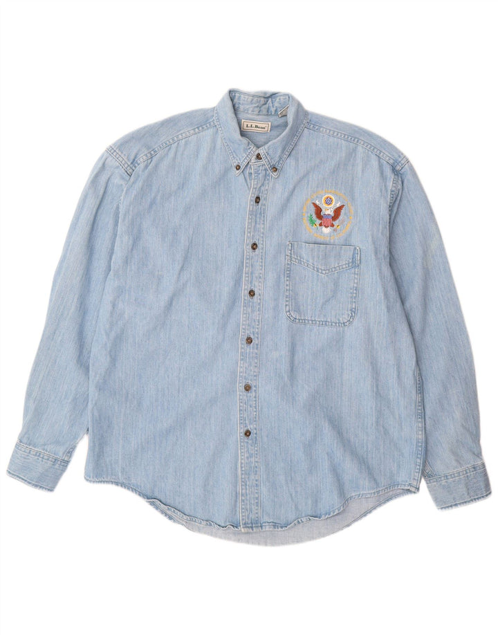 Camicia di jeans da uomo L.L.Bean grande in cotone blu