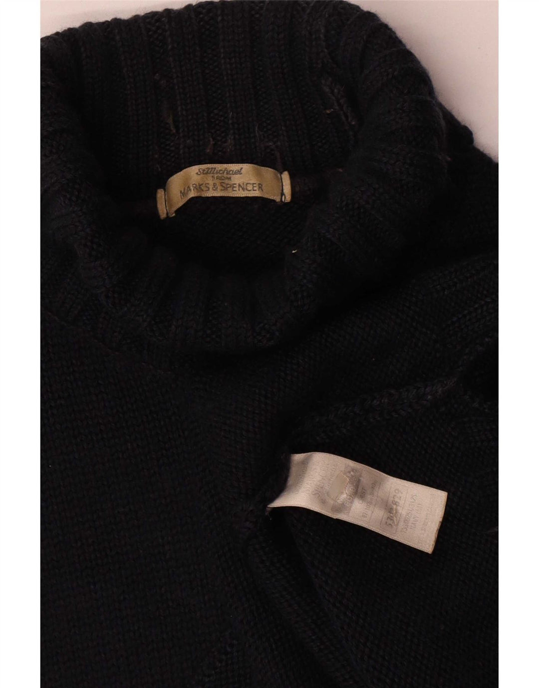 Maglione maglione da uomo Marks & Spencer a collo alto in lana blu navy media