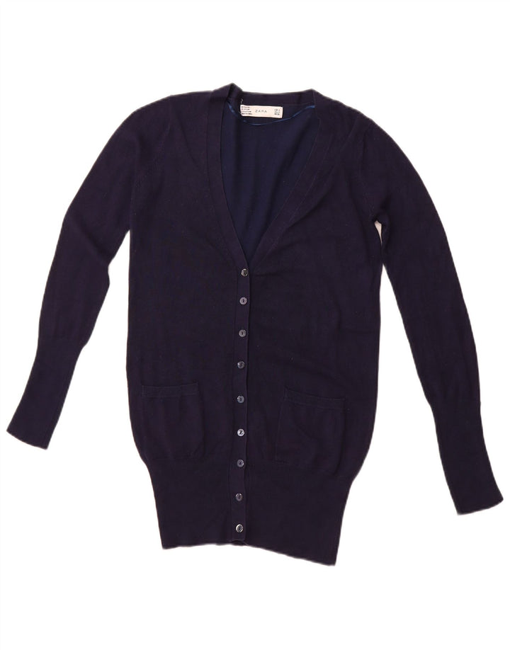 Maglione Cardigan Da Donna ZARA UK 10 Piccolo Rayon Blu Navy