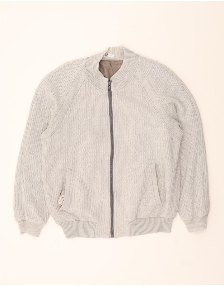 VINTAGE Mens Knit Bomber Jacket UK 38 Medium Grey Vintage Vintage and Second-Hand Vintage from Messina Hembry 