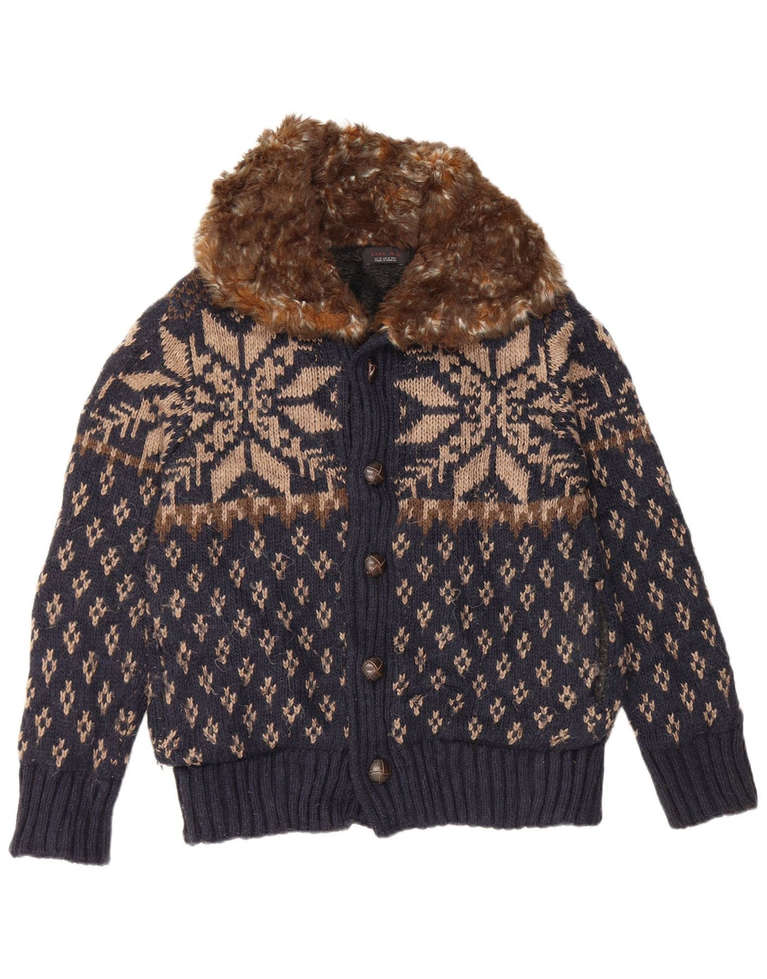 Maglione cardigan da uomo Zara medio blu navy acrilico Fair Isle