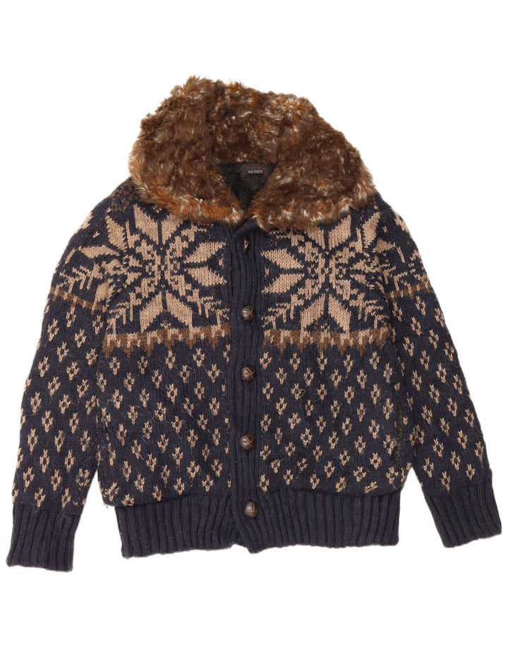 Maglione cardigan da uomo Zara medio blu navy acrilico Fair Isle