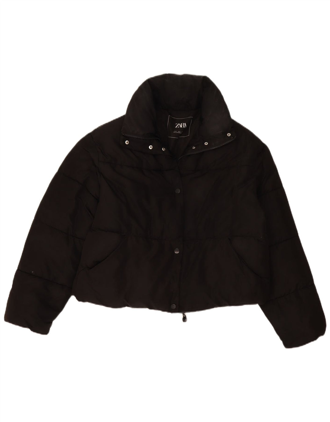 ZARA Womens Oversized Crop Padded Jacket UK 10 Small Black Polyester