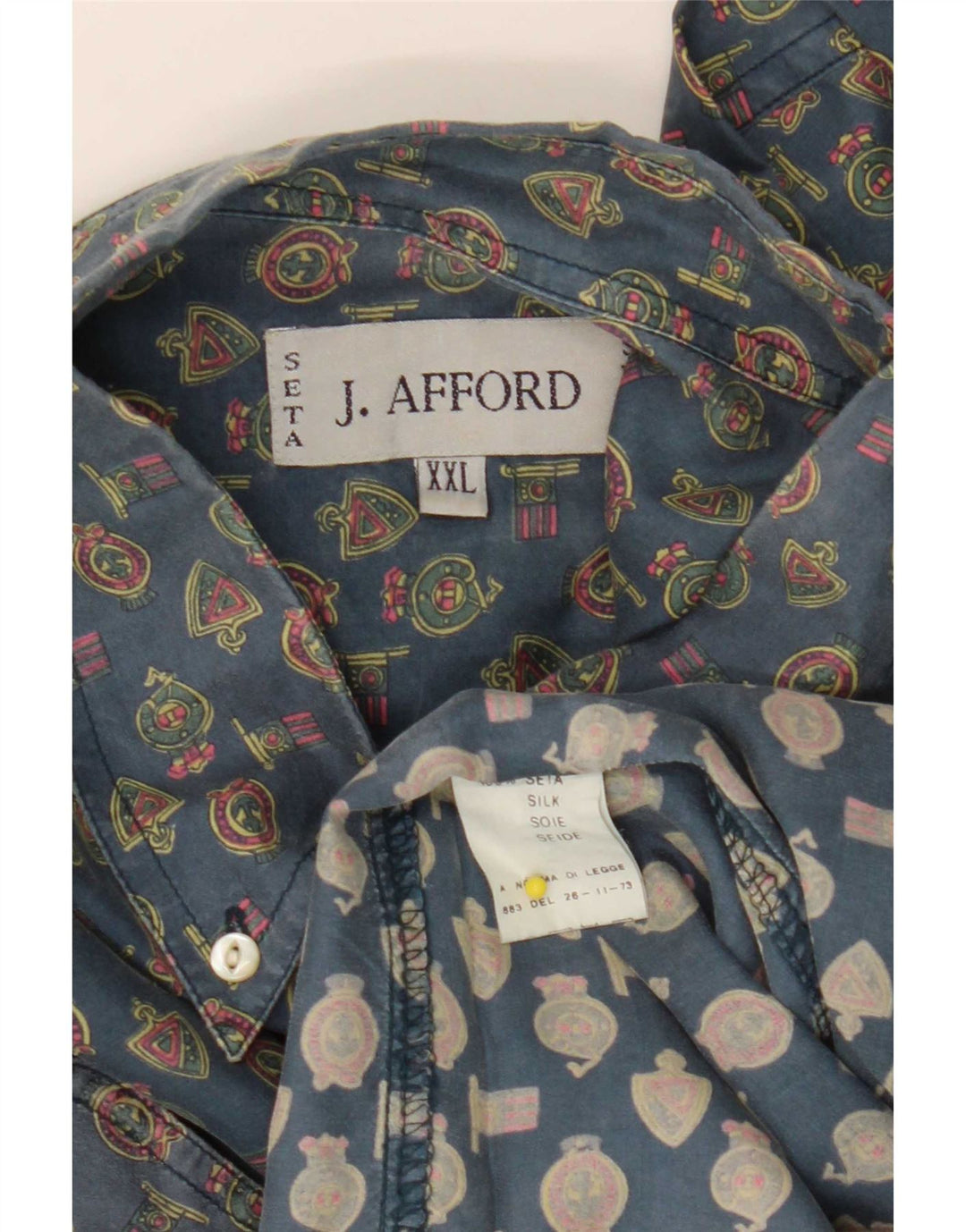 Camicia vintage da uomo con motivo astratto 2XL Seta geometrica blu
