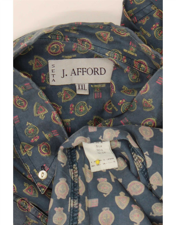 Camicia vintage da uomo con motivo astratto 2XL Seta geometrica blu