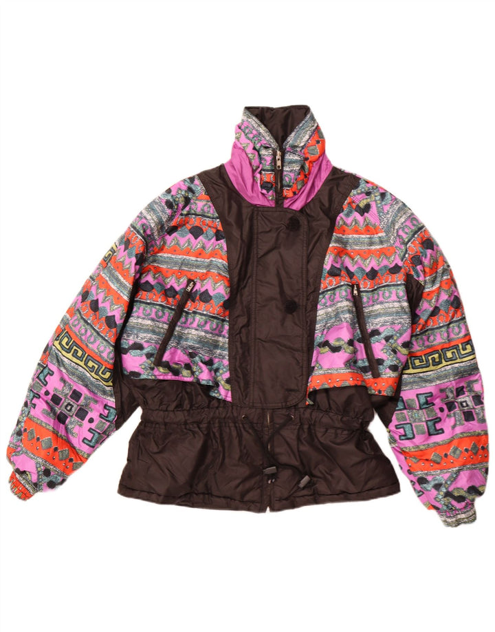 Giacca a vento da donna vintage EU 42 Grande poliestere geometrico nero