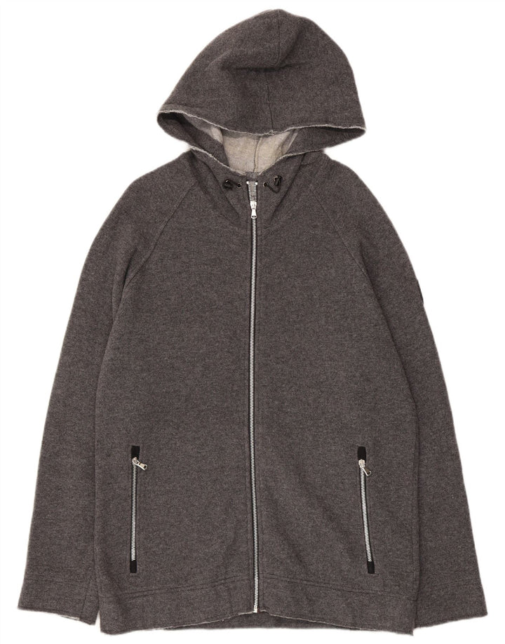 Maglione con cappuccio e zip vintage da uomo XL in lana grigia
