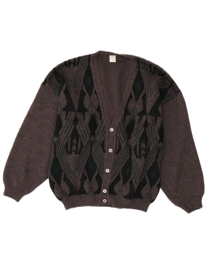 Maglione cardigan da uomo VINTAGE grigio medio a rombi/acrilico diamante
