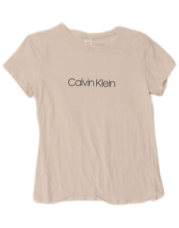 Maglietta grafica da donna Calvin Klein Top UK 10 piccola in cotone bianco