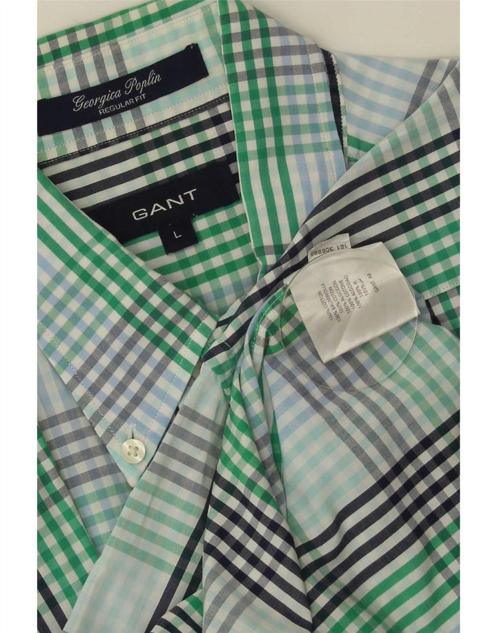 Gant Camicia da uomo a maniche corte vestibilità regolare in cotone a quadri verdi grandi