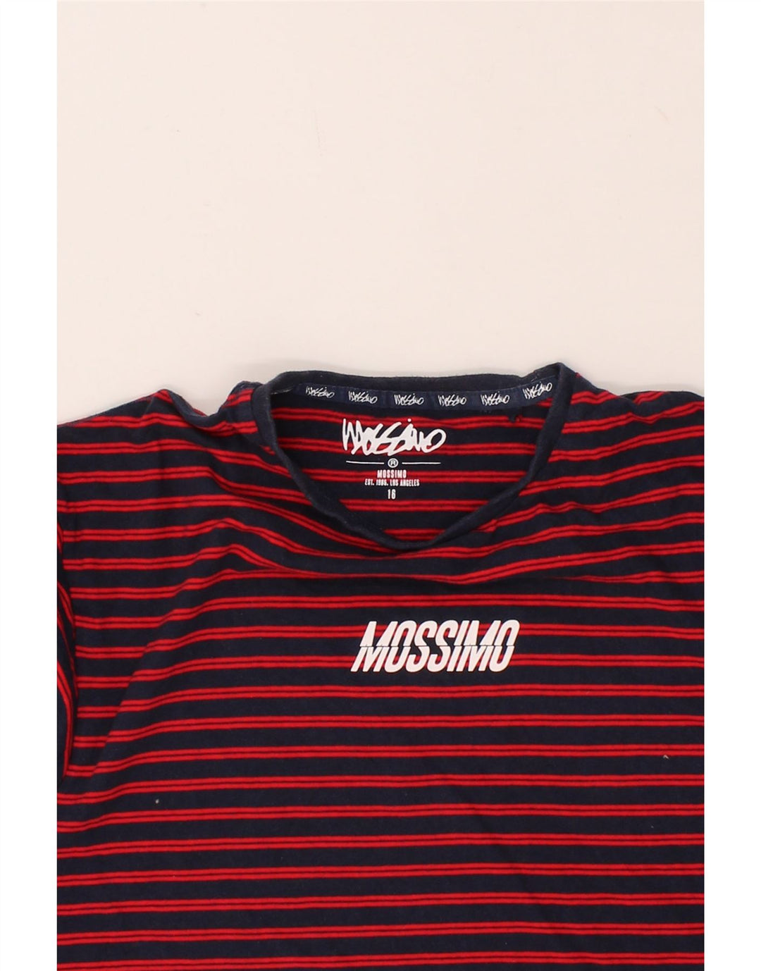 MOSSIMO Boys Graphic T-Shirt Top 15-16 Years Red Striped Cotton Vintage Mossimo and Second-Hand Mossimo from Messina Hembry 