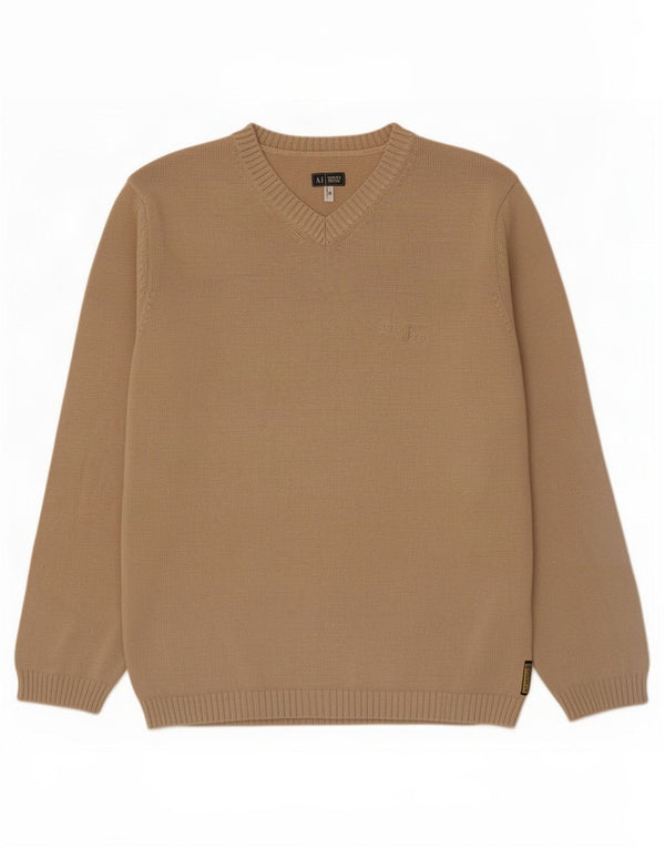Maglione da uomo con scollo a V Armani Jeans in cotone beige medio