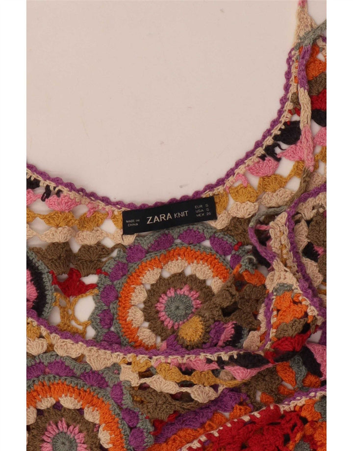 Top Zara da donna all'uncinetto con camicetta UK 10 piccolo multicolore geometrico