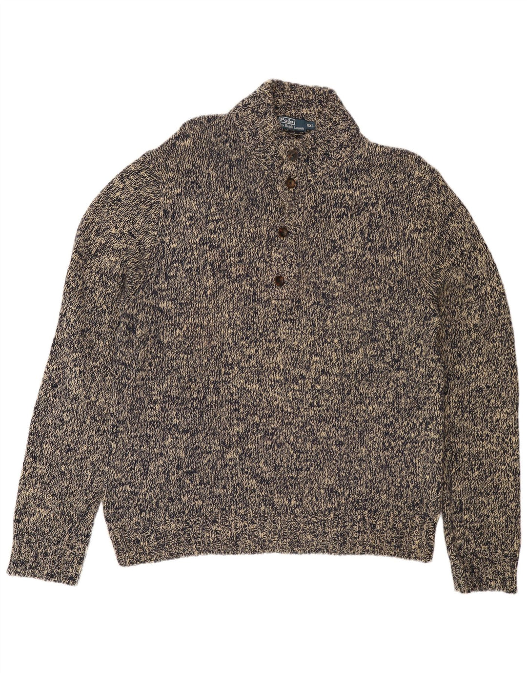 POLO RALPH LAUREN Maglione da uomo con collo a bottoni 2XL Cotone chiazzato grigio