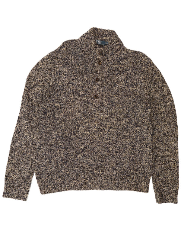 POLO RALPH LAUREN Maglione da uomo con collo a bottoni 2XL Cotone chiazzato grigio