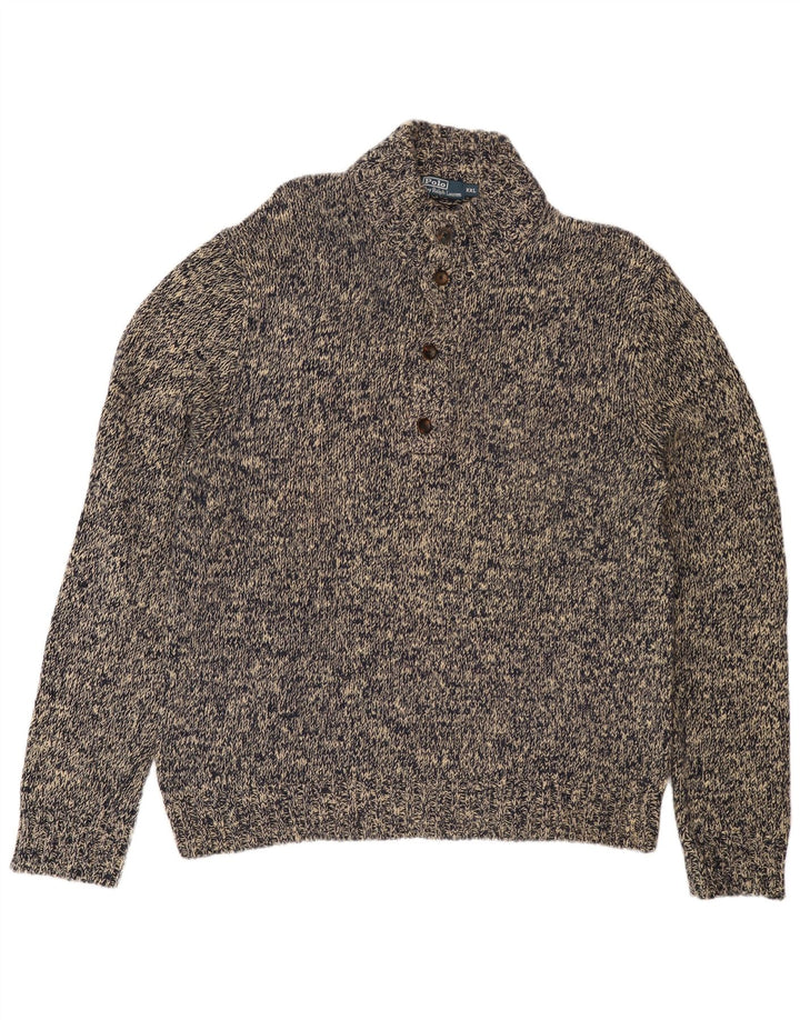 POLO RALPH LAUREN Maglione da uomo con collo a bottoni 2XL Cotone chiazzato grigio