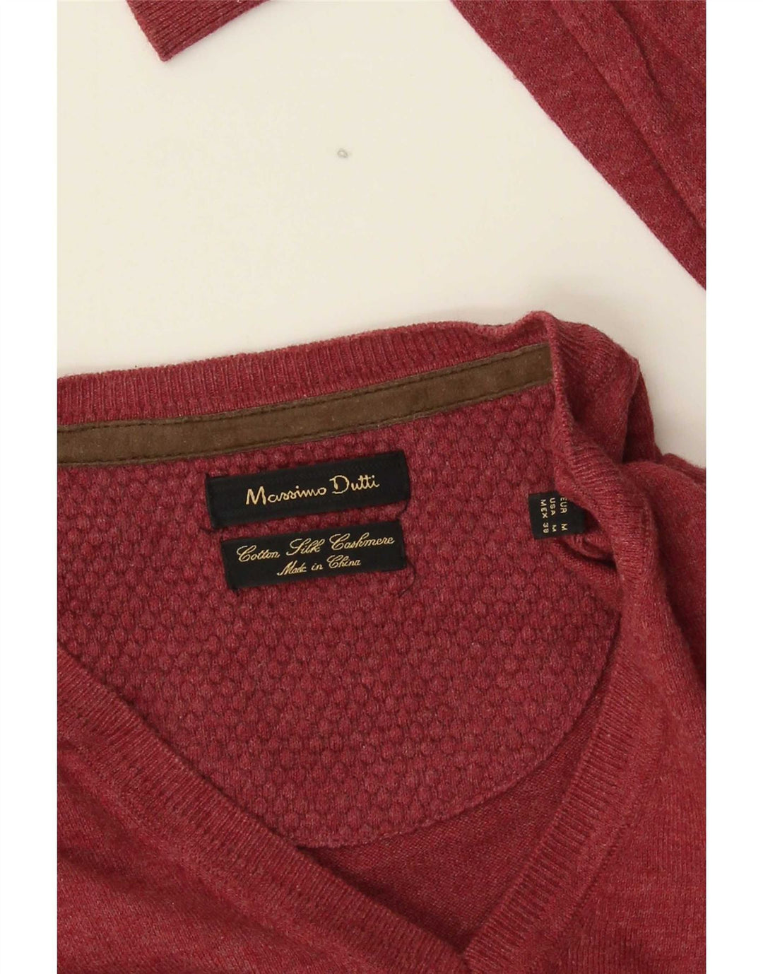 Maglione da uomo con scollo a V Massimo Dutti in cotone bordeaux medio