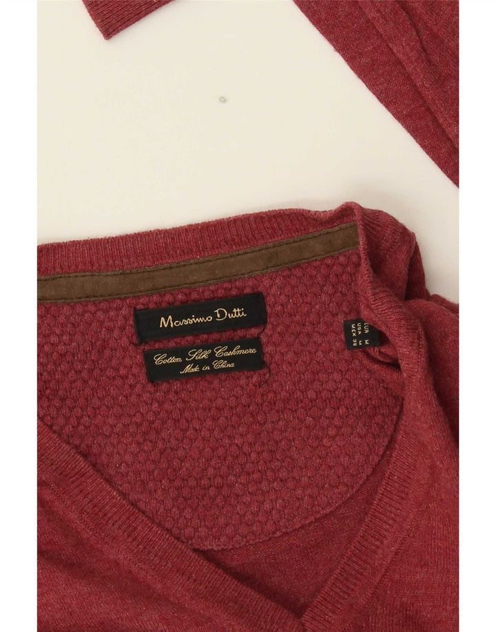 Maglione da uomo con scollo a V Massimo Dutti in cotone bordeaux medio