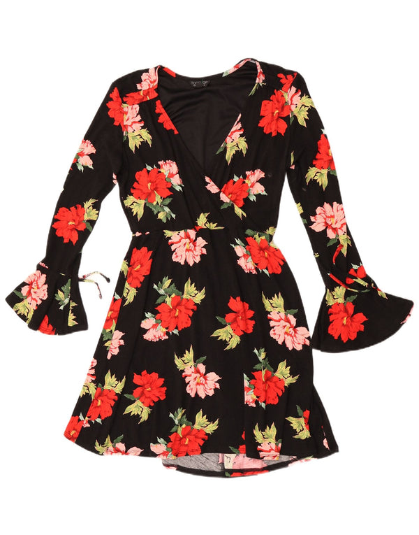Topshop Abito da donna a maniche lunghe con grafica grafica UK 10 Piccolo floreale nero