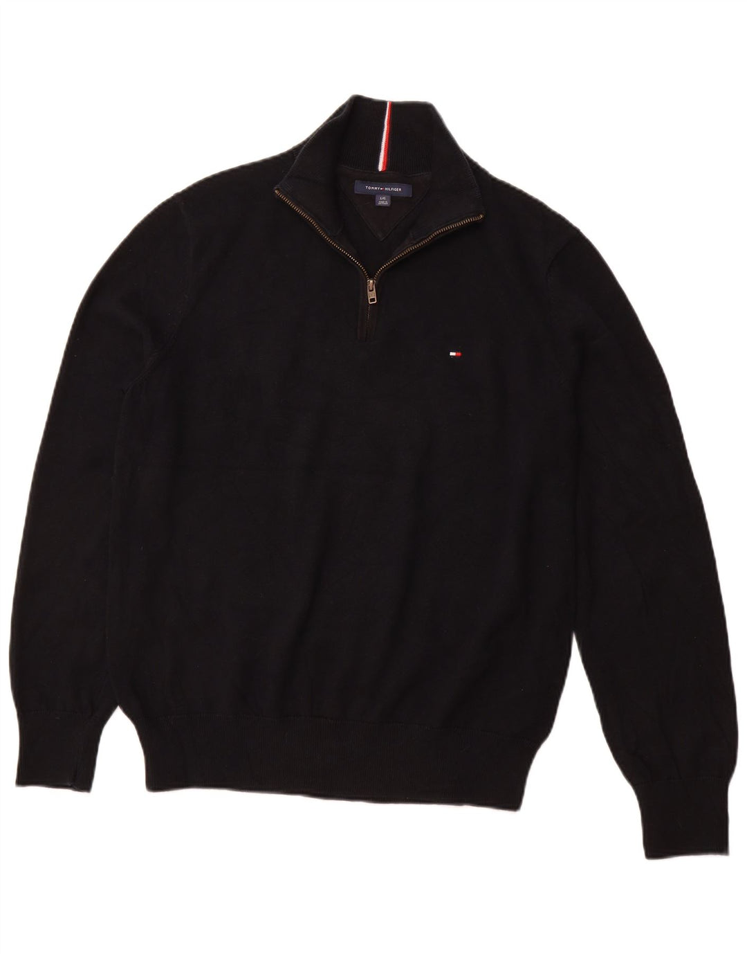 TOMMY HILFIGER Maglione da uomo con zip e collo grande in cotone nero