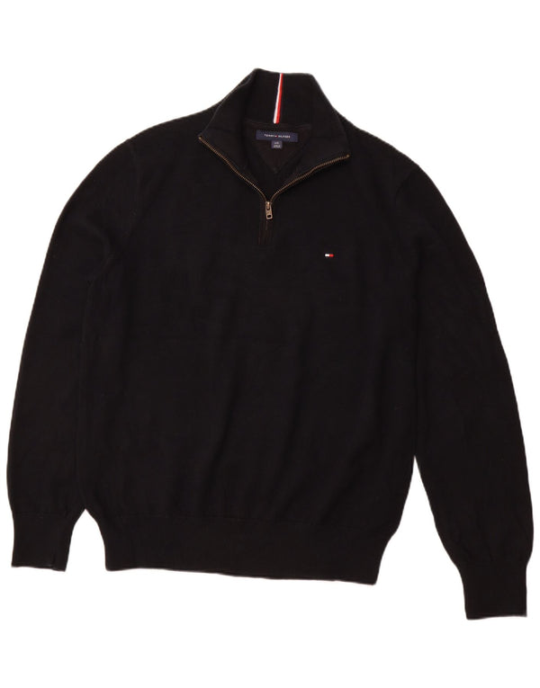 TOMMY HILFIGER Maglione da uomo con zip e collo grande in cotone nero