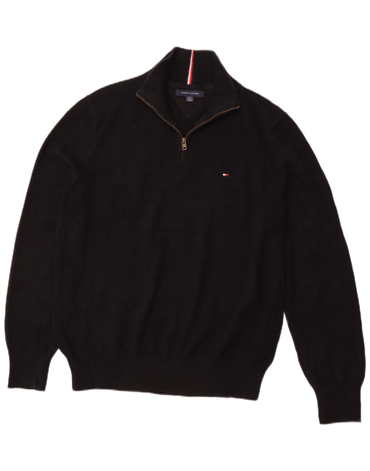 TOMMY HILFIGER Maglione da uomo con zip e collo grande in cotone nero