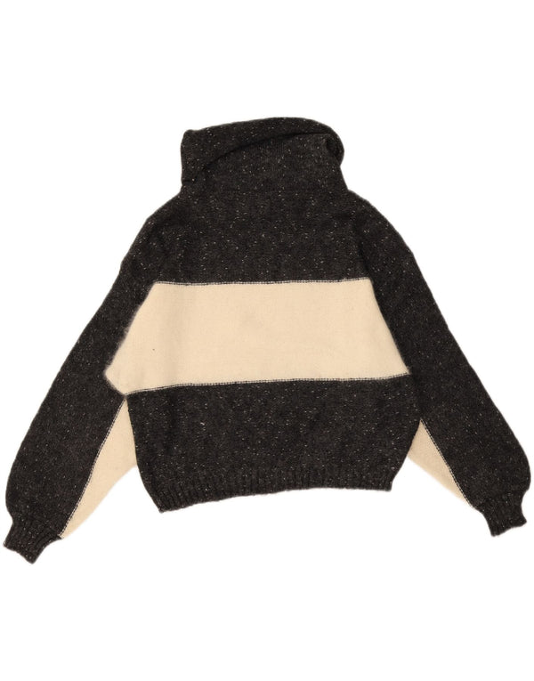Maglione maglione vintage da donna con collo alto UK 14 lana color block medio nero