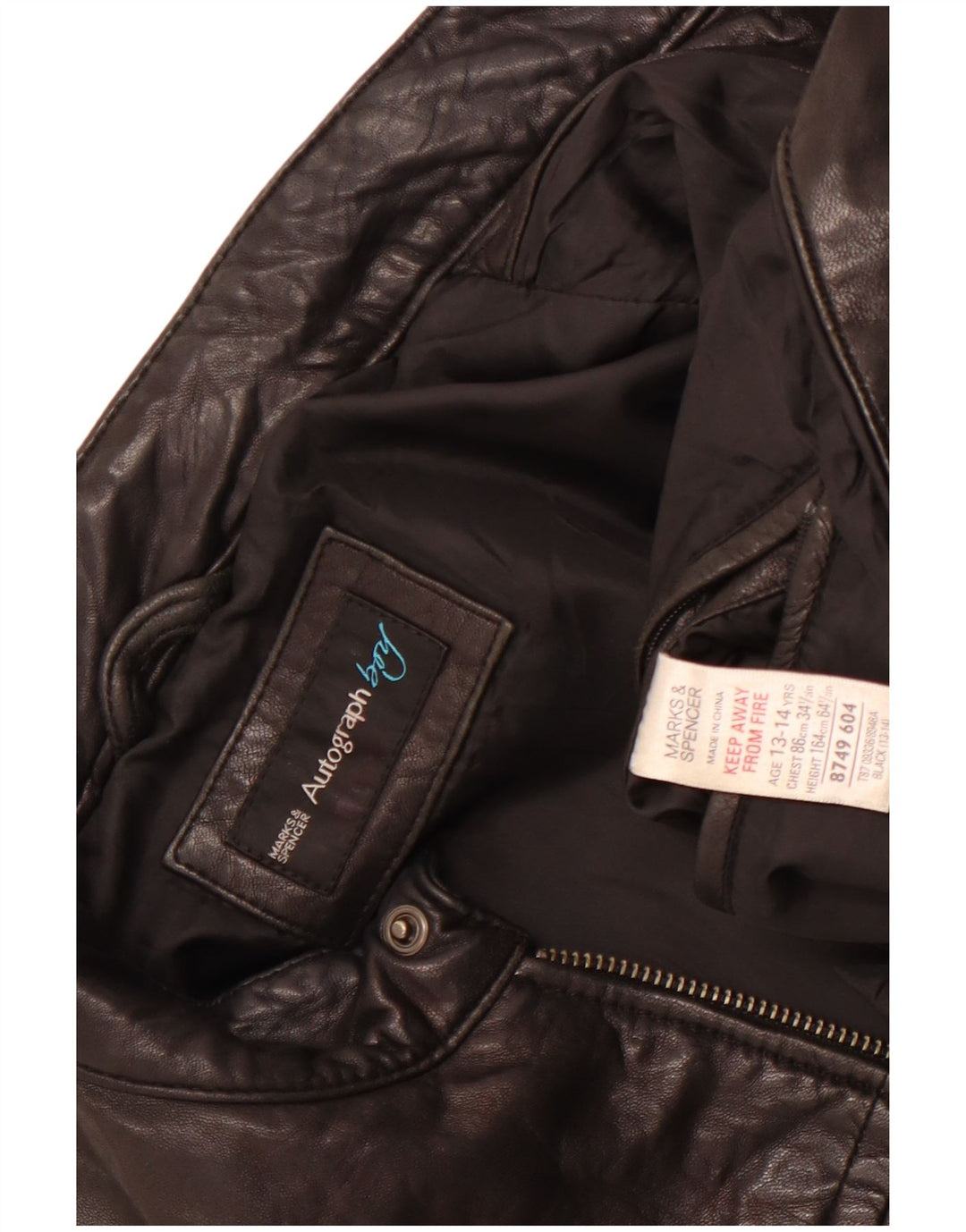 Giacca in pelle autografata da ragazzo Marks & Spencer 13-14 anni in pelle nera