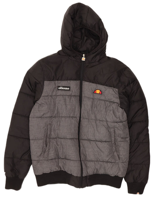Giacca imbottita con cappuccio da uomo Ellesse UK 40 Large nera in poliammide color block