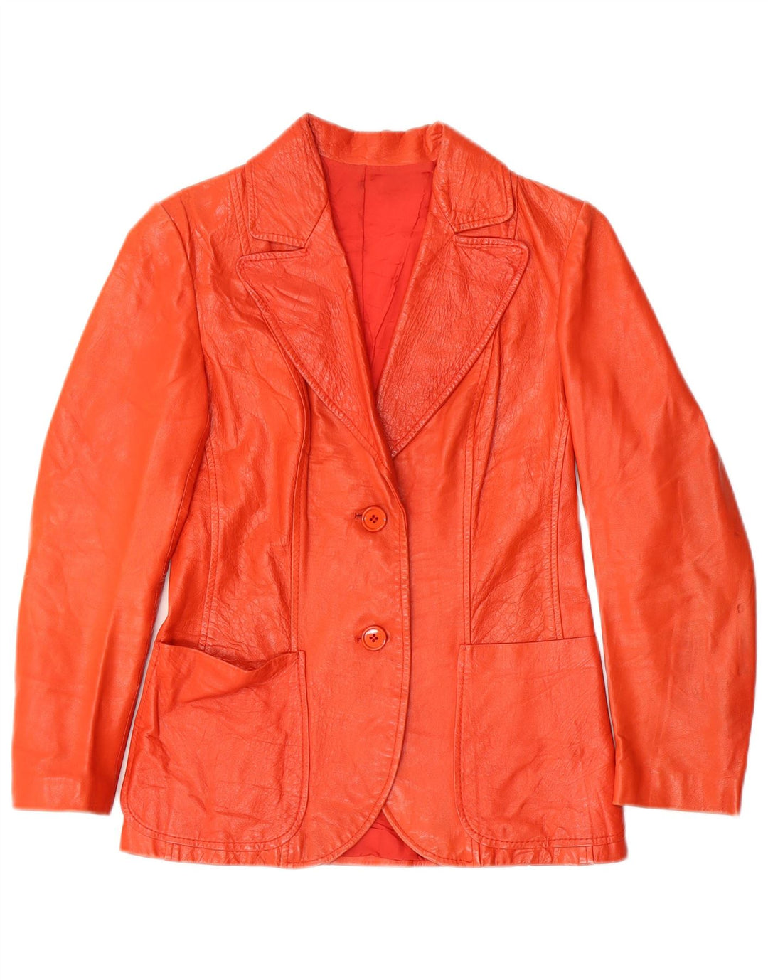 Giacca blazer in pelle da donna a 2 bottoni VINTAGE IT 42 arancione medio