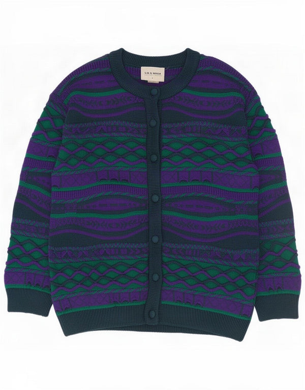 Maglione cardigan da donna La Dame UK 16 Grande acrilico geometrico viola