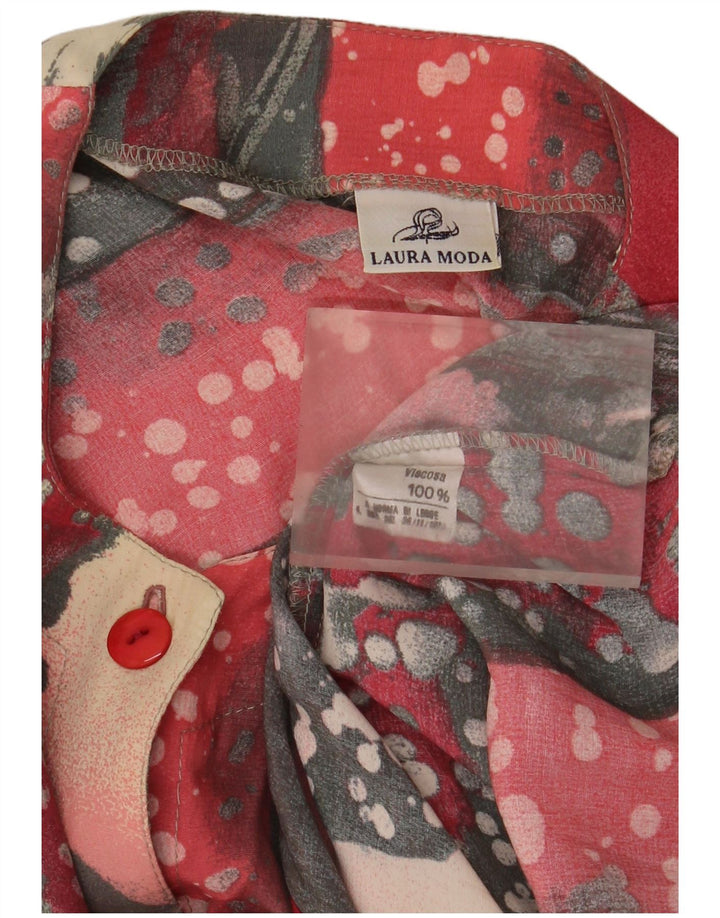Camicetta a maniche lunghe con motivo astratto da donna vintage UK 20 2XL Rossa