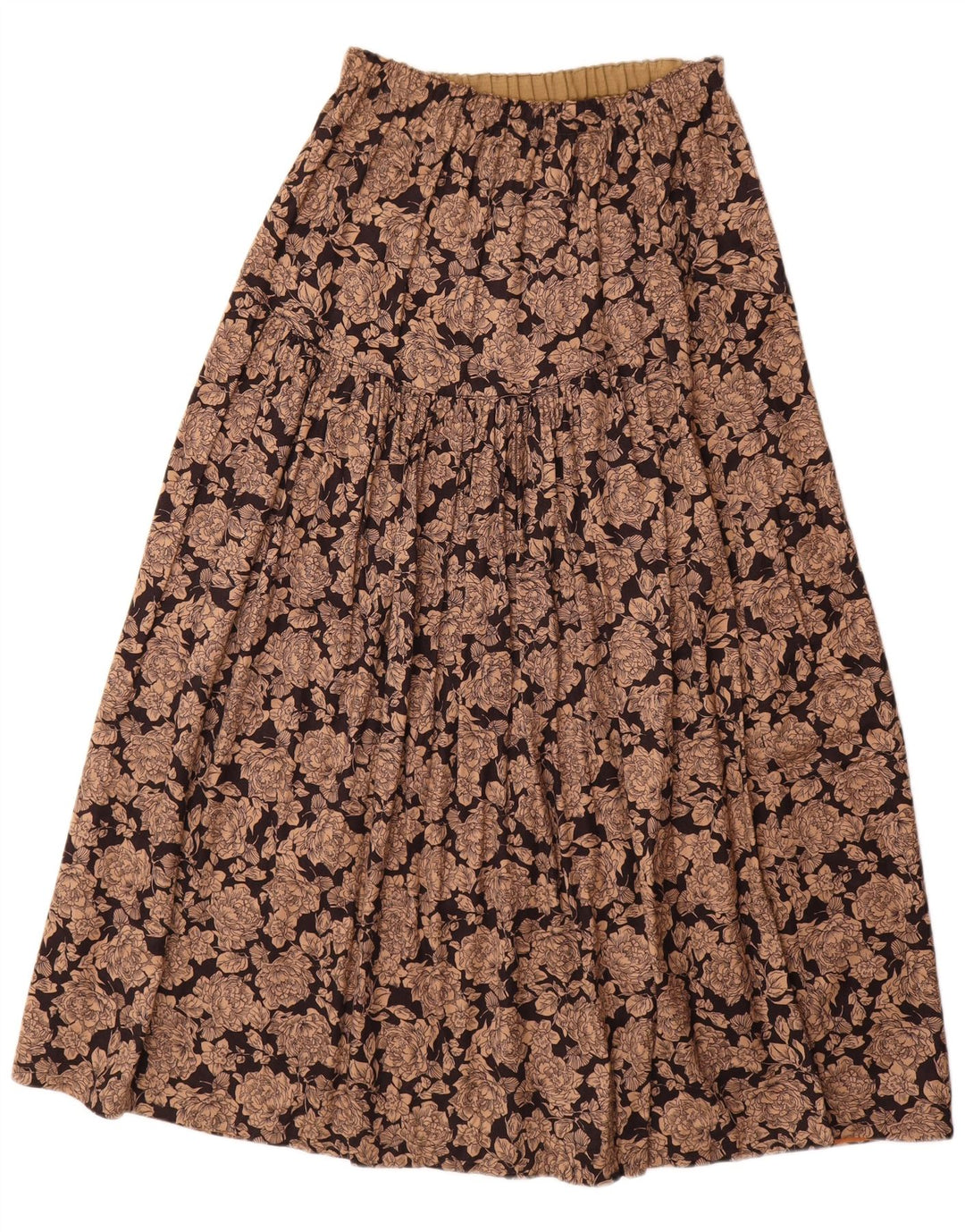 Gonna a trapezio da donna VINTAGE media W30 viscosa floreale marrone