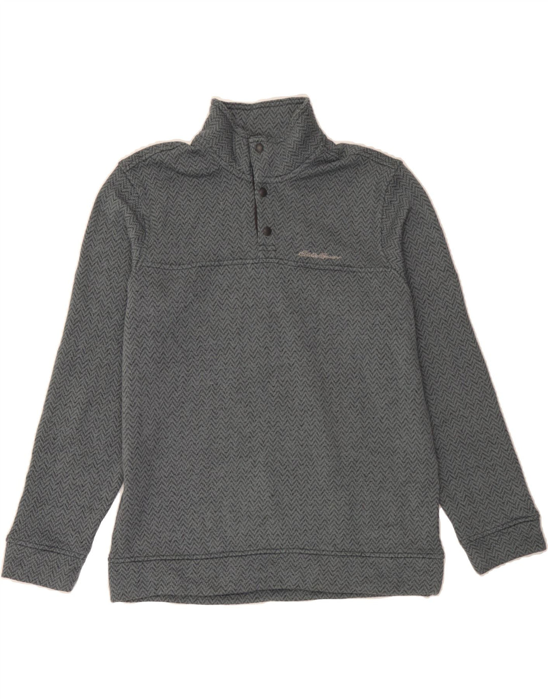 EDDIE BAUER Mens Button Neck Sweatshirt Jumper Large Grey Chevron Vintage Eddie Bauer and Second-Hand Eddie Bauer from Messina Hembry 