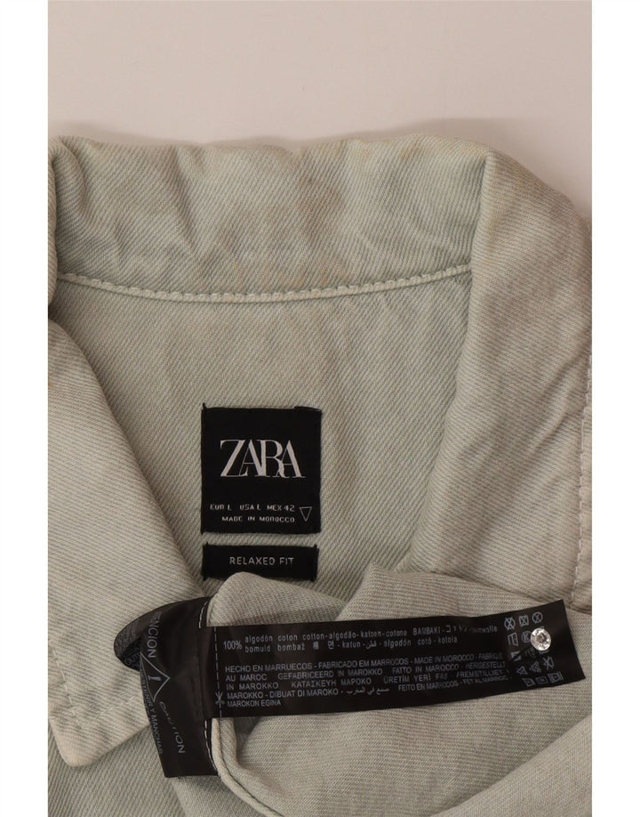 Camicia di jeans Zara da uomo dalla vestibilità rilassata, grande, in cotone blu