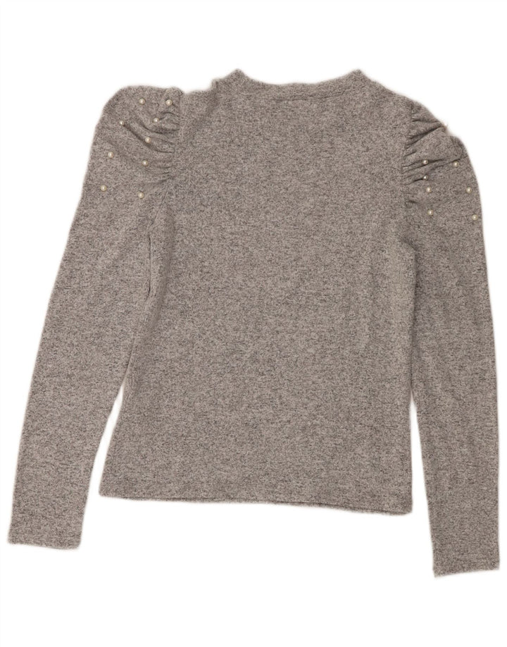 Top Zara da donna a maniche lunghe UK 12 Viscosa chiazzata grigio medio