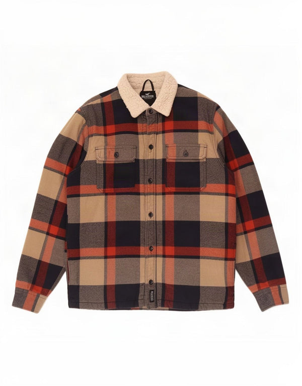 Hollister Camicia da uomo in flanella da boscaiolo grande in cotone a quadri multicolore