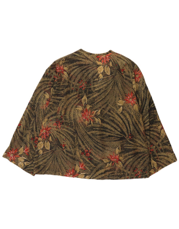 Top camicetta vintage da donna con maniche a 3/4 UK 16 grande floreale multicolore