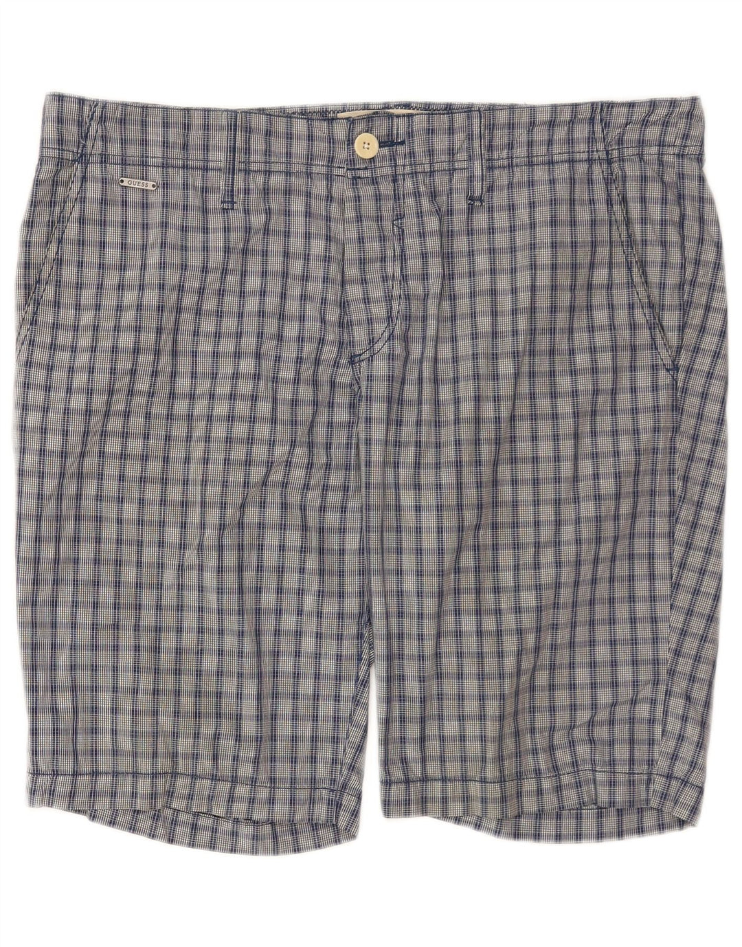 Pantaloncini chino da uomo Guess W34 cotone a quadri grandi blu