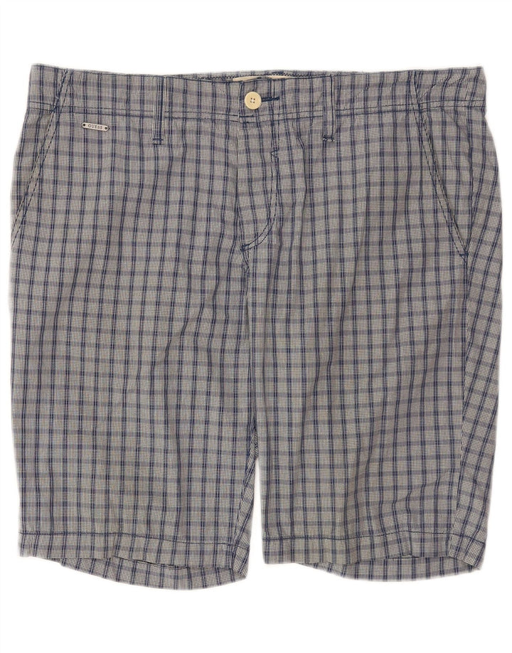 Pantaloncini chino da uomo Guess W34 cotone a quadri grandi blu