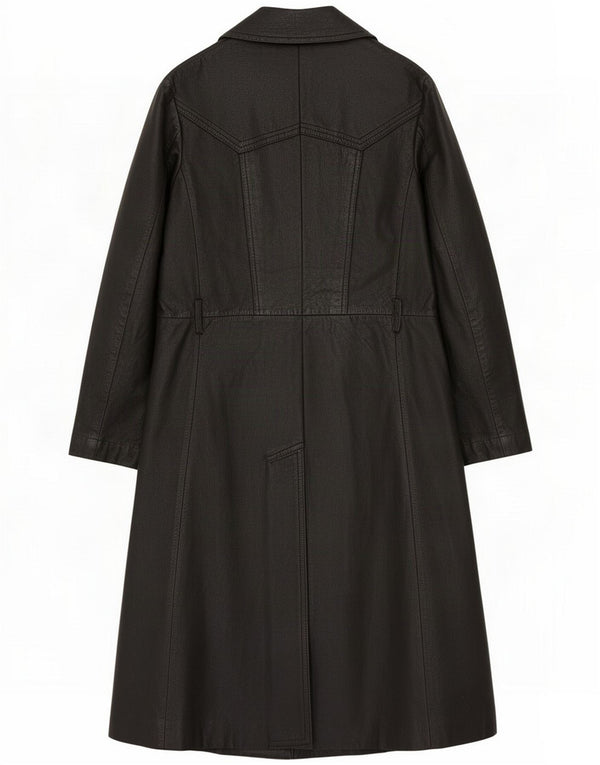 Trench vintage in pelle da donna UK 10 piccolo nero