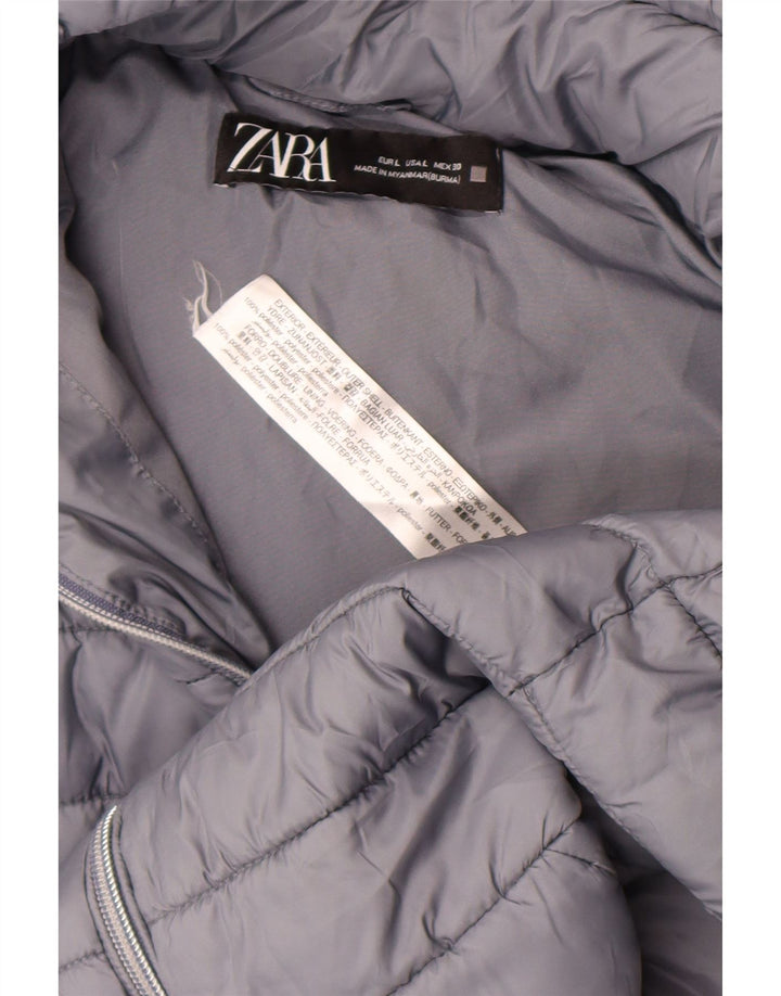Giacca imbottita con cappuccio da donna Zara UK 14 grande poliestere grigio
